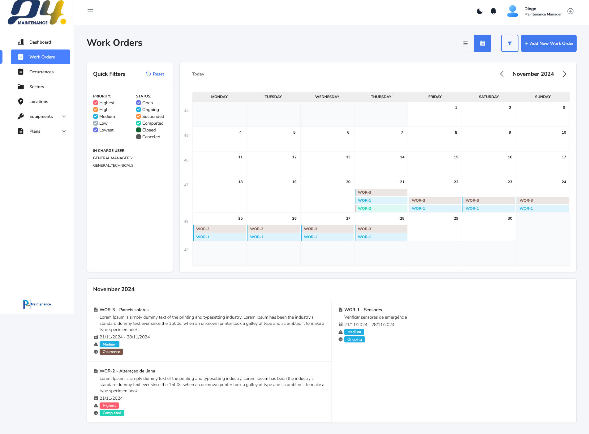 work orders calendar
