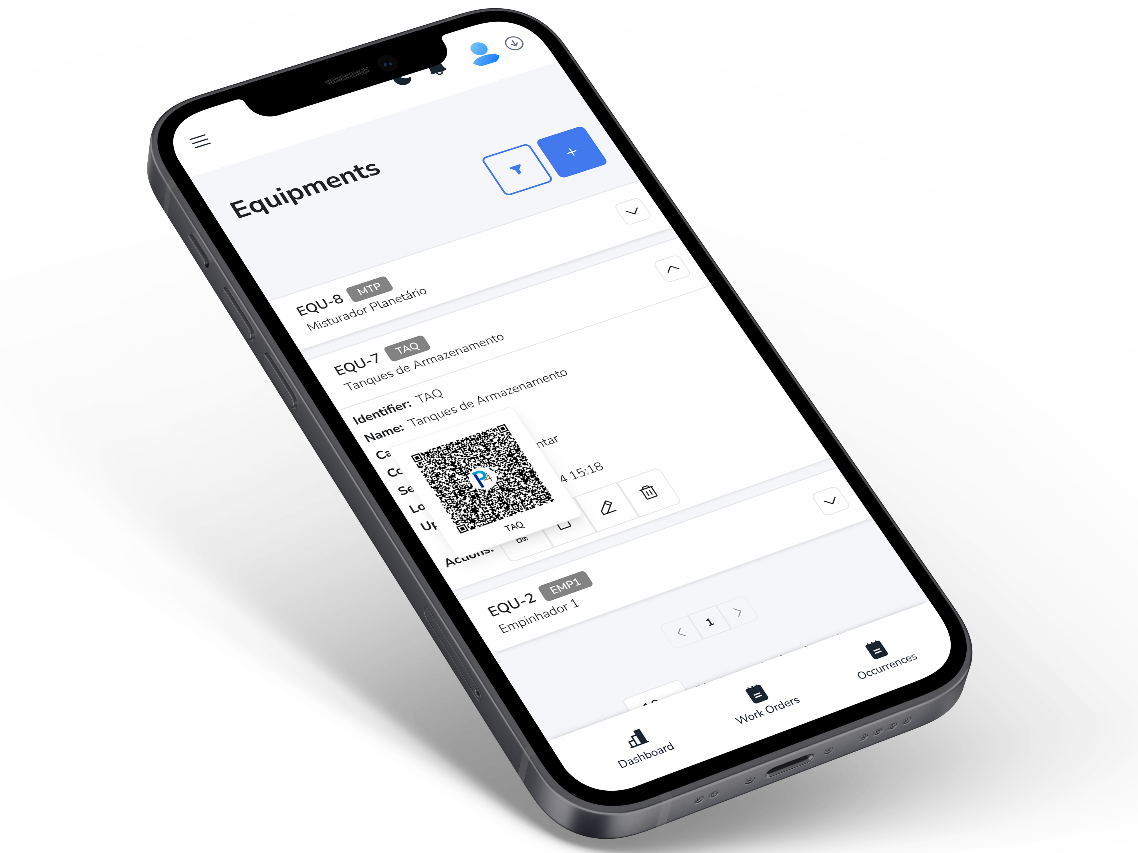 Equipments page on Phone